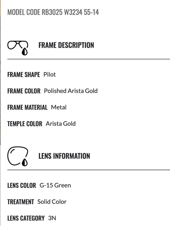 Ray-Ban~Aviator Classic~RB3025~Gold Frame:Green Lenses~Size 55-14 main image 9